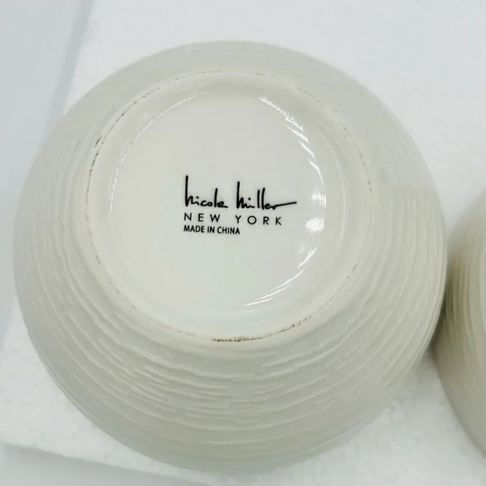Nicole Miller Ceramic Ivory Noodle Soup Ramen Bowl Set of 2 (6.25x3.75)
